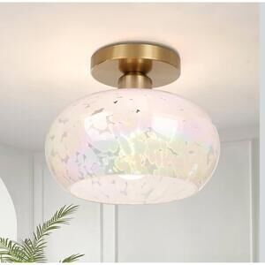 FRIDEKO HOME Semi Flush Mount Ceiling Light with Rainbow Glass Shade 